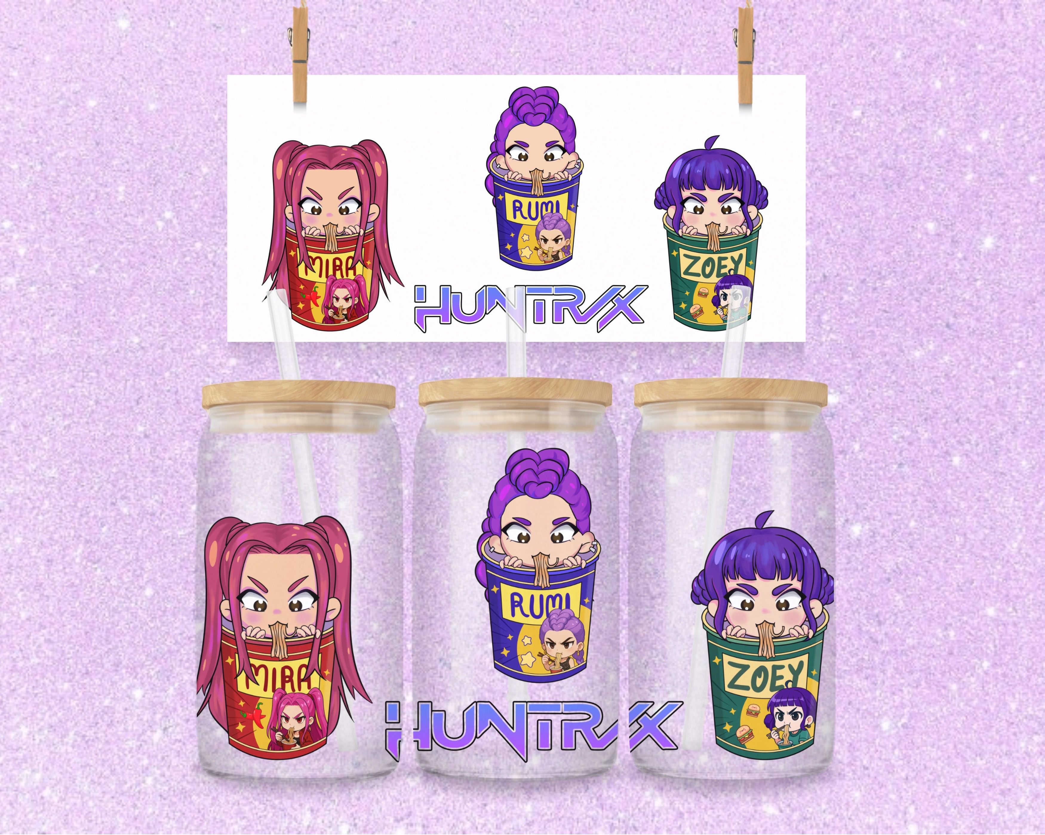 Huntrix Mira Zoey Rumi Ramen Bowls UV DTF Cup Instant Download PNG File Wrap
