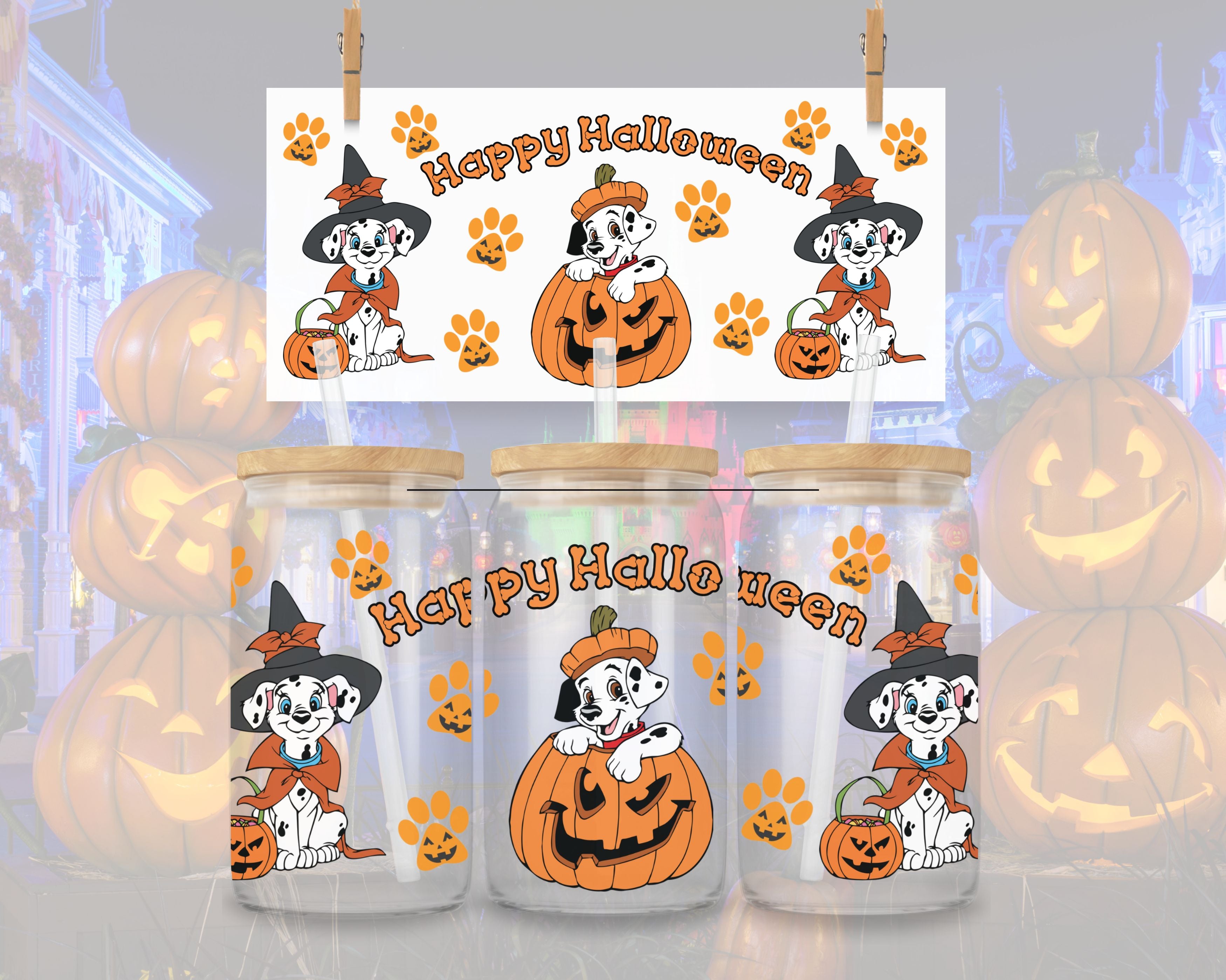 Dalmatian Dogs Halloween Pumpkin UV DTF Cup Wrap Instant Download PNG File