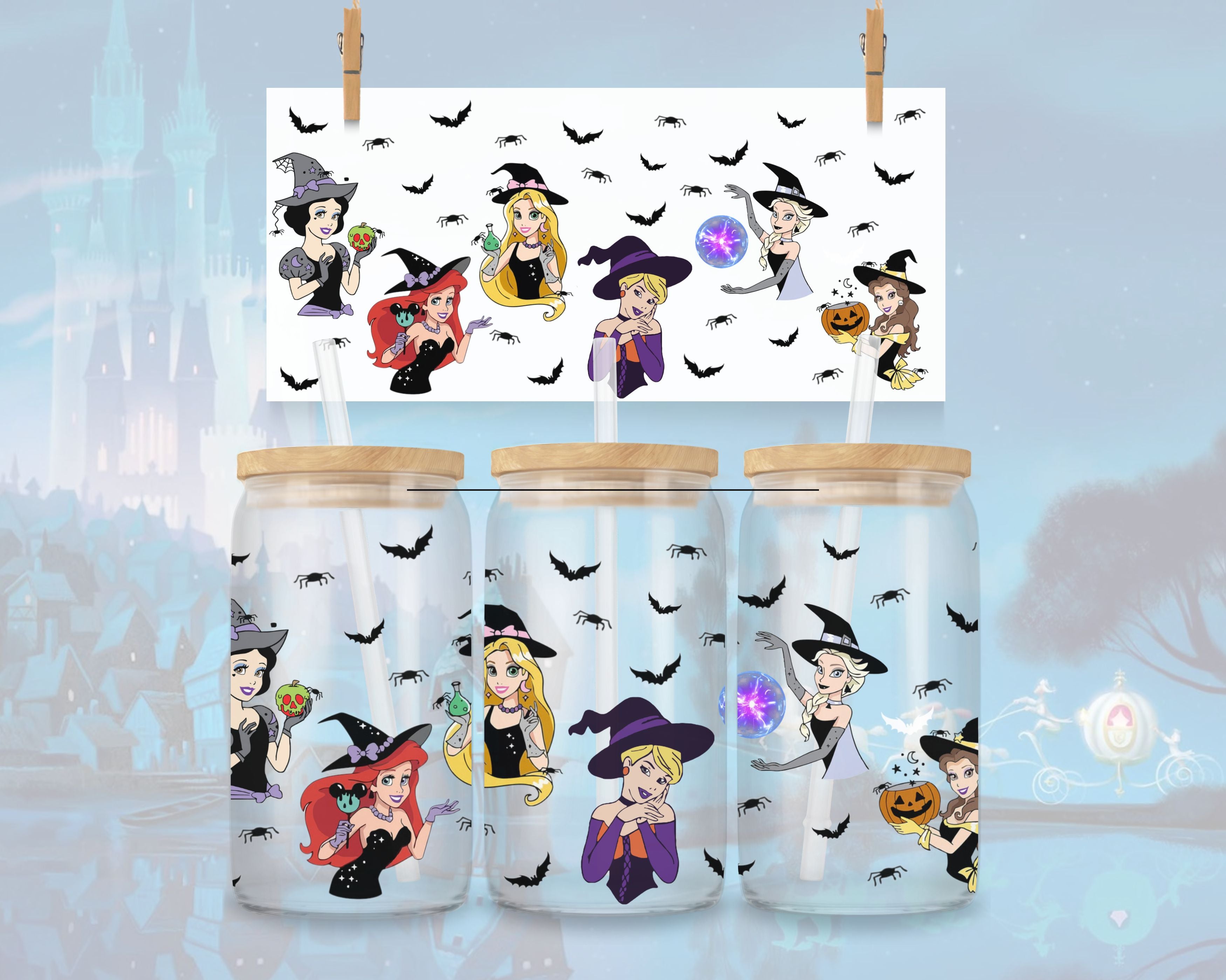 Princess Halloween Witches UV DTF Cup Wrap  Instant Download PNG File