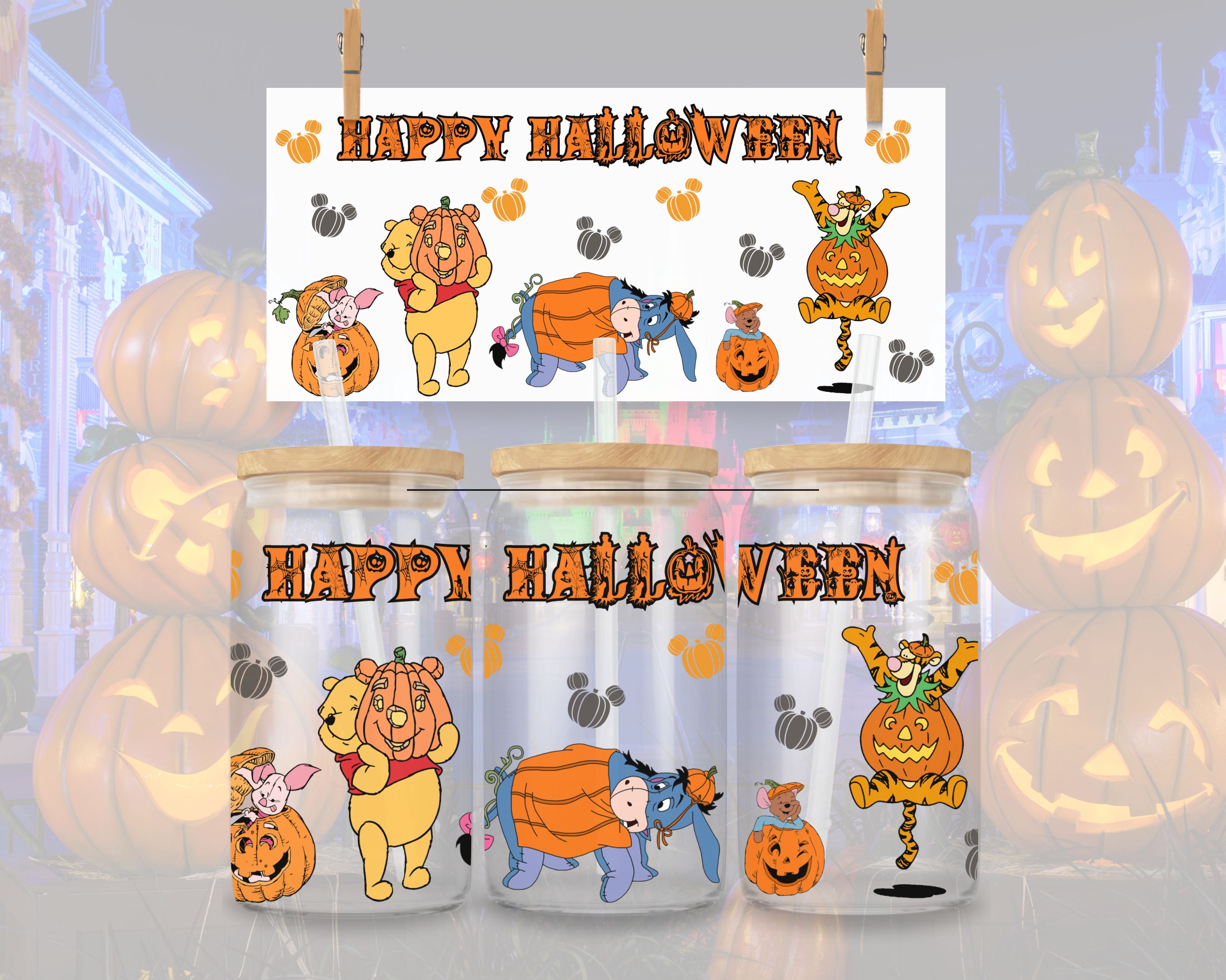 Winnie the Pooh Group Happy Halloween UV DTF Cup Wrap   Instant Download PNG File