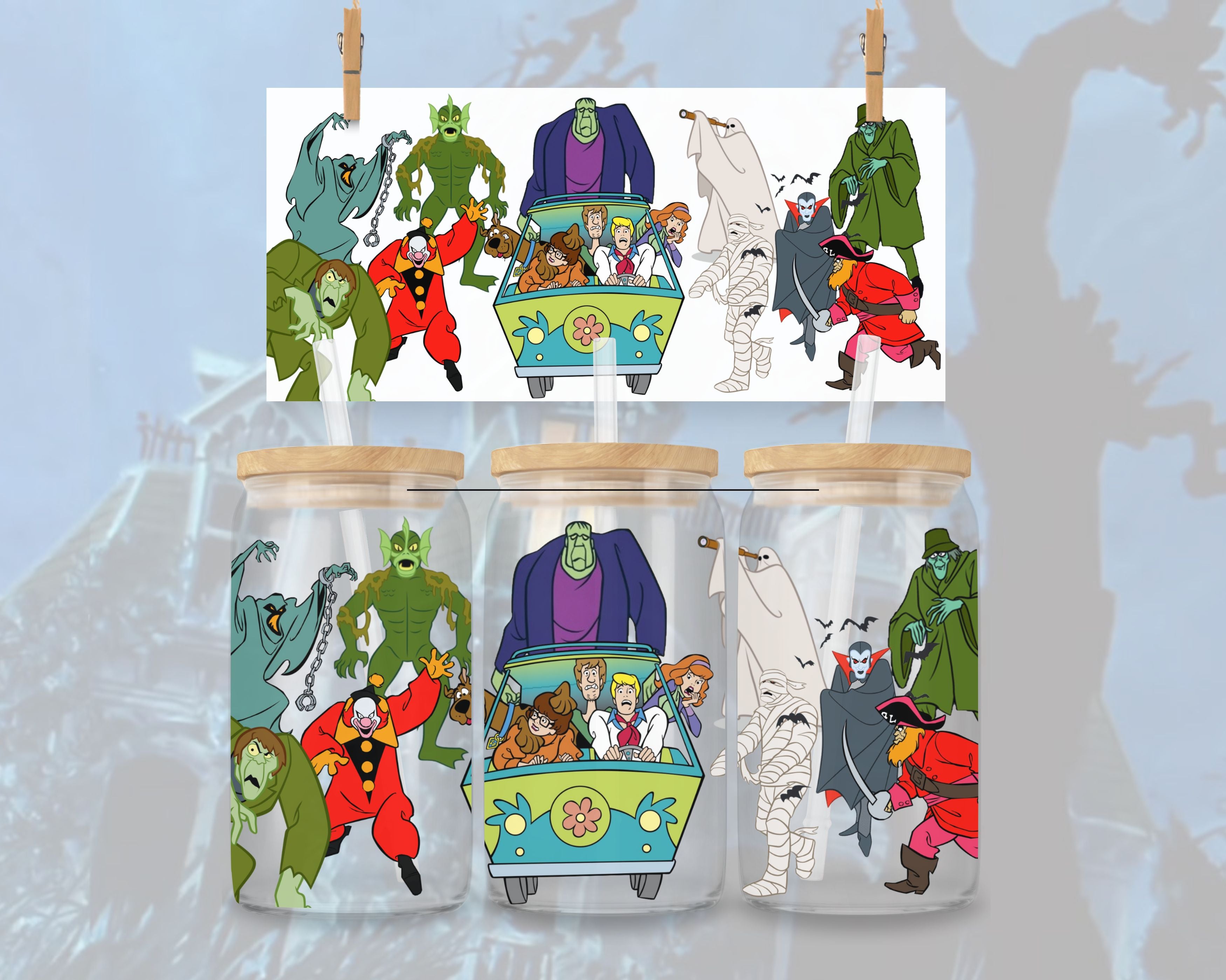 Scooby Doo Monsters Mystery Machine UV DTF Wrap  Instant Download PNG File